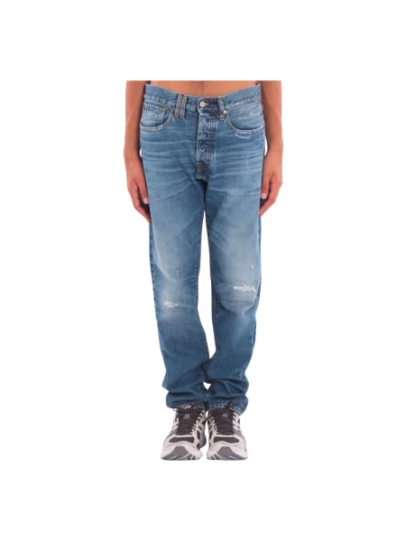 Jeansy straight leg Cycle z przetarciami niebieskie