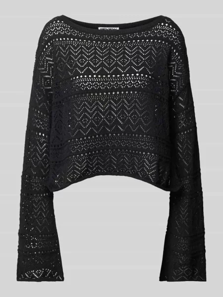 Sweter z dzianiny z ażurowym wzorem Review czarny