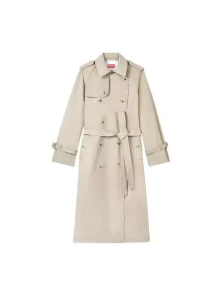 Kenzo trencz Long Kimono Trench przejściowy dwurzędowy beżowy