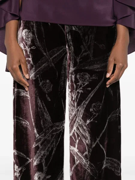 Pantaloni La Doublej de catifea cu model floral roșu