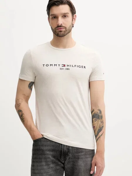 Tommy Hilfiger t-shirt z aplikacją beżowy
