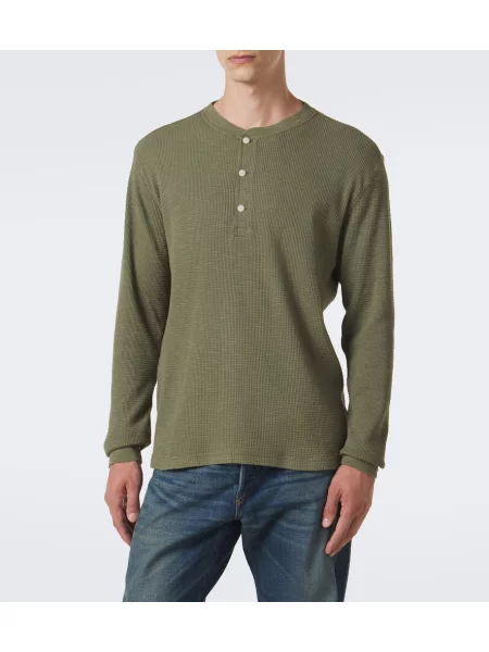 Cămașă Rrl tricotate cu guler henley verde