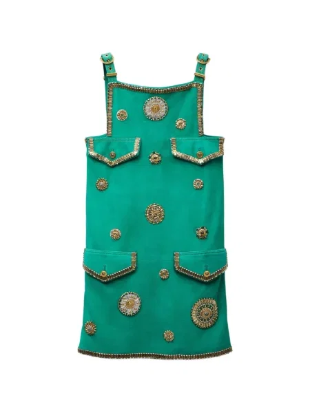 Rochie mini Versace cu broderie din piele de căprioară verde