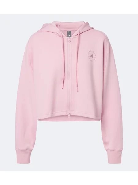 Hanorac cu glugă Adidas By Stella Mccartney din jerseu cu autograf roz