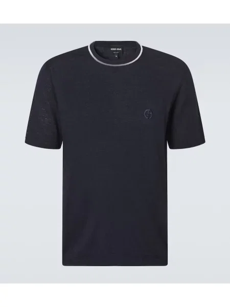 Lanena majica Giorgio Armani modra