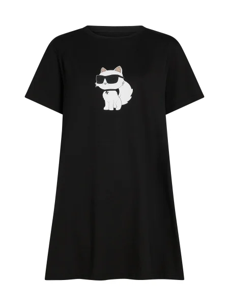 Karl Lagerfeld Majica za spanje Ikon Rhinestone roza / črna bela