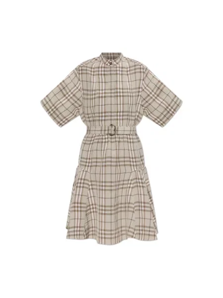Lniana sukienka Burberry brązowa