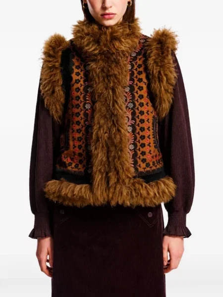 Vestă Antik Batik din piele de oaie maro