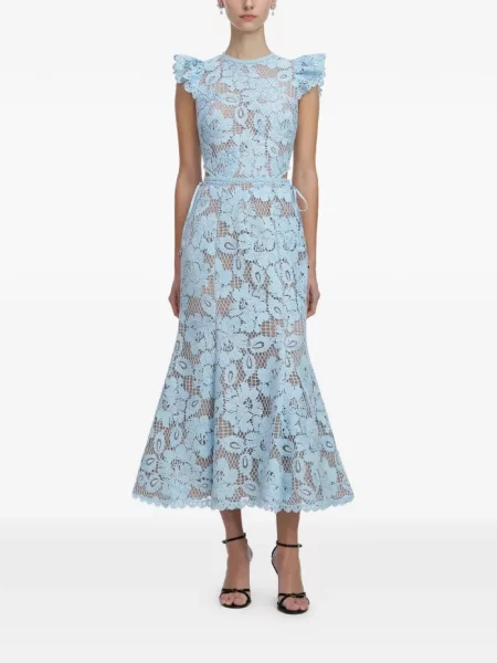 Rochie midi Self-portrait cu model floral până la genunchi de costum albastru