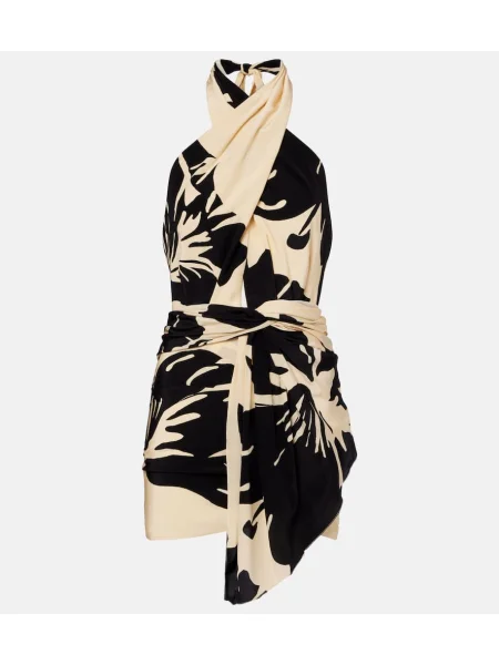 Rochie Johanna Ortiz de mătase cu model floral cu gât halter bej