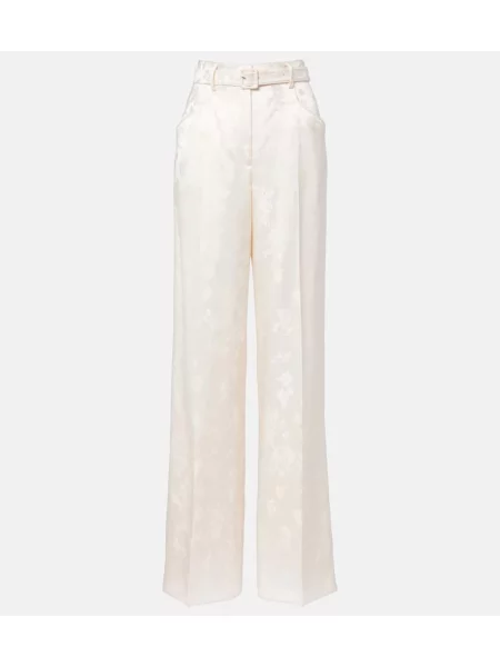 Pantaloni Gabriela Hearst cu broderie de mătase alb