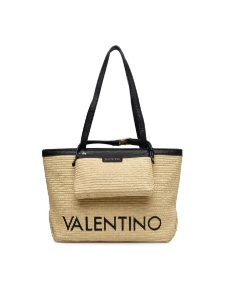 Lniana torebka Valentino Bags beżowa