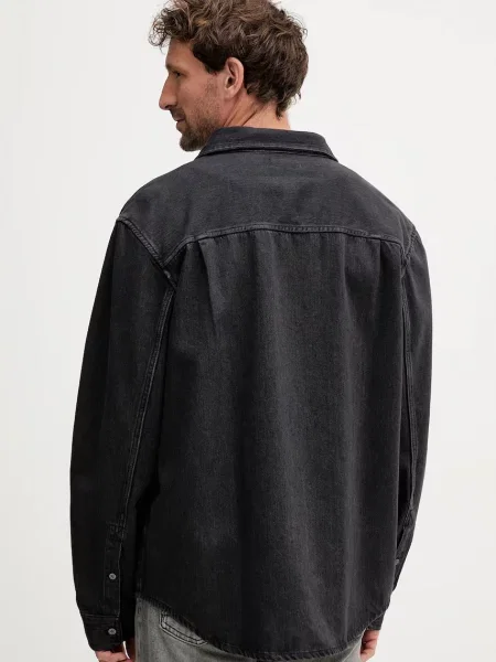 Džínová košile Calvin Klein Jeans regular s klasickým límcem černá
