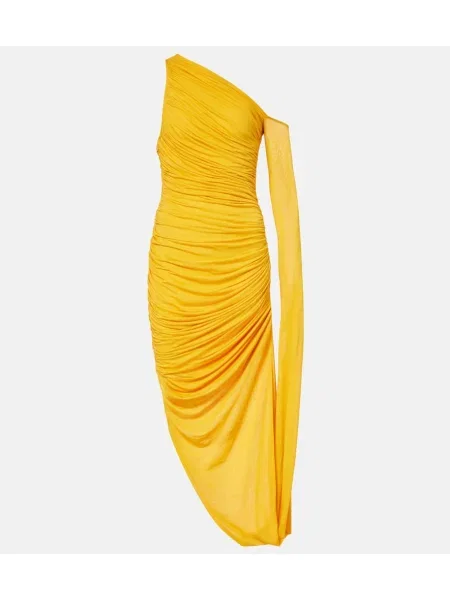 Rochie maxi Mugler din jerseu drapată cu un umăr gol galben