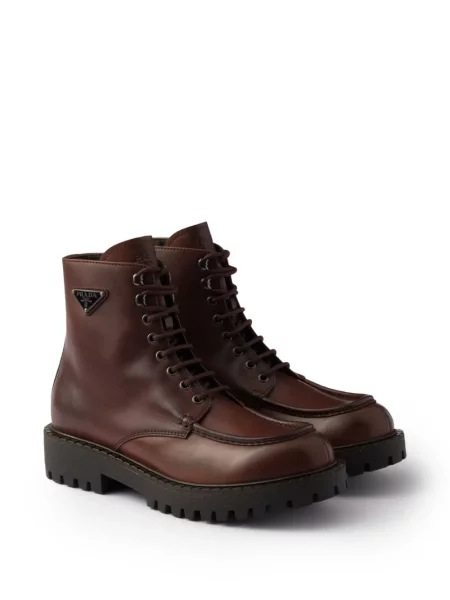 Botine Prada cu șireturi din dantelă maro