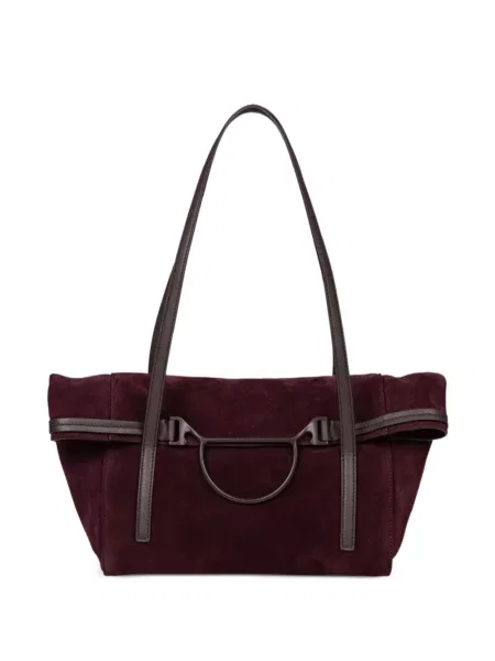 Geantă shopper Borbonese din piele de căprioară roșu