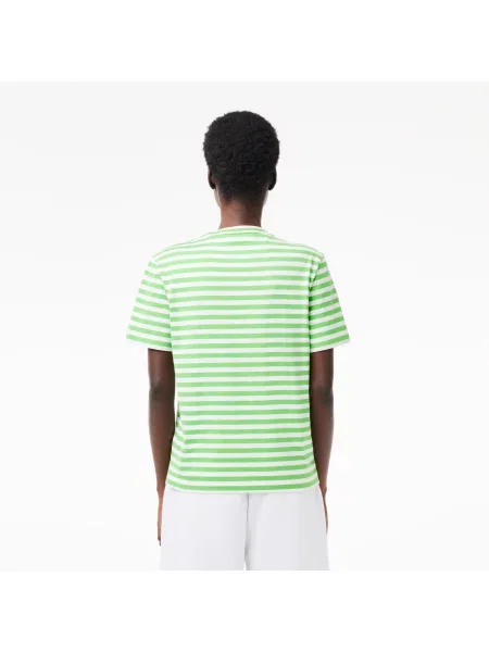Lacoste Koszulka Z Luźnego Materiału W Paski Z Bawełny biała