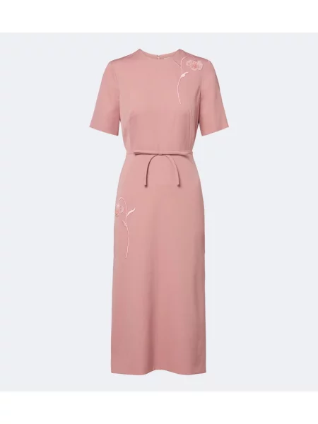Rochie midi Erdem cu broderie din țesătură twill roz