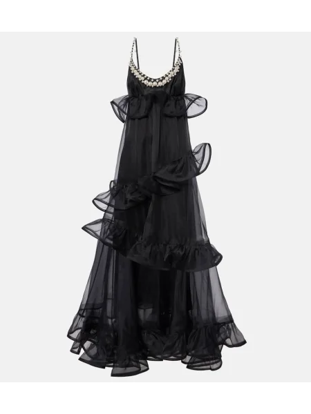 Jedwabna sukienka maxi Zimmermann z falbankami garniturowa różowa