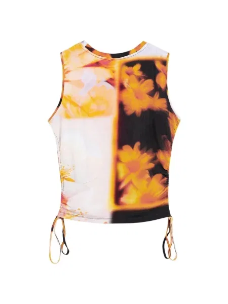 Top Desigual fără mâneci cu model floral galben