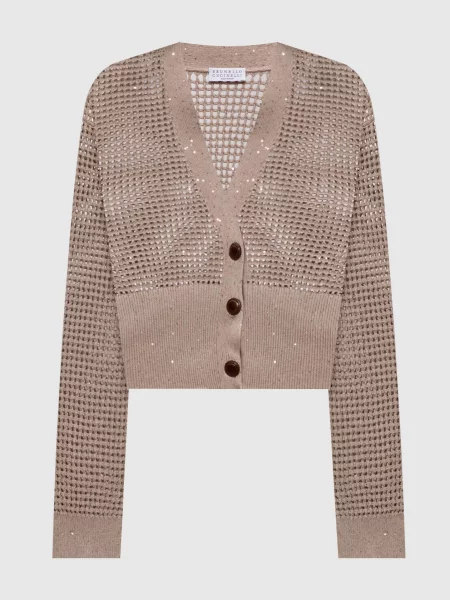 Ажурний кардиган з паєтками Brunello Cucinelli коричневий