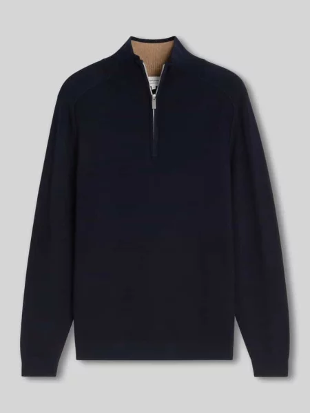 Sweter w kroju regular fit z kołnierzem zapinanym Tom Tailor granatowy