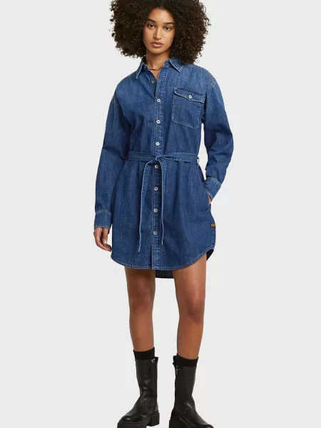 Джинсовое платье G-star Raw с поясом синее
