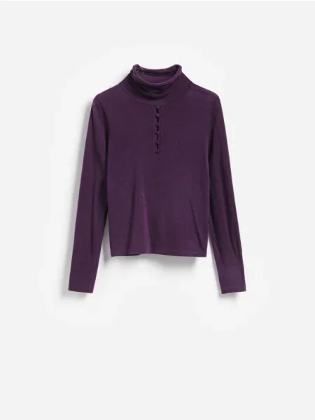 Reserved Pulover cu guler rulat și decorativi violet-închis violet