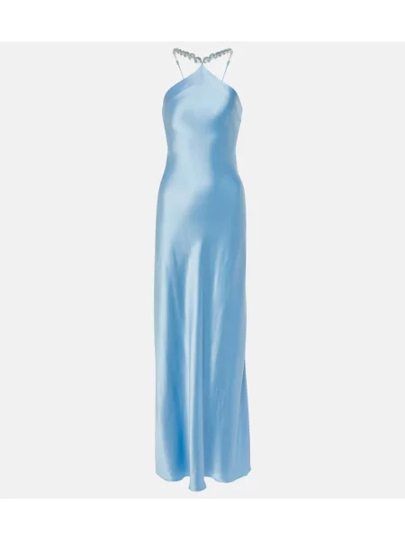 Rochie Staud din satin cu mărgele albastru