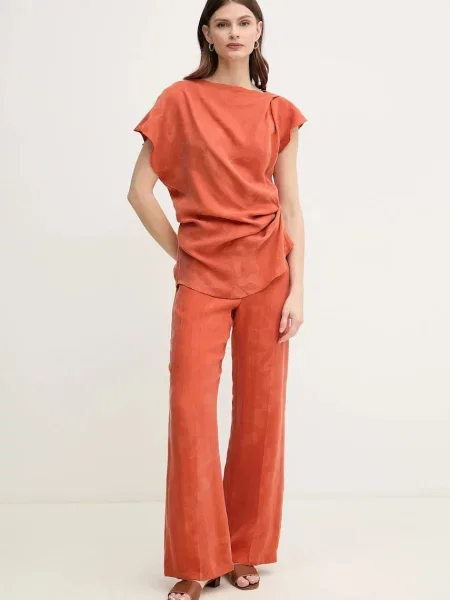 Hoss Intropia spodnie szerokie high waist pomarańczowy