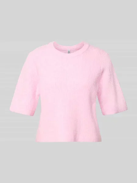 Pudełkowy krój T-shirt z prążkowanej dzianiny z dodatkiem wełny Model SILLY' Pieces różowa