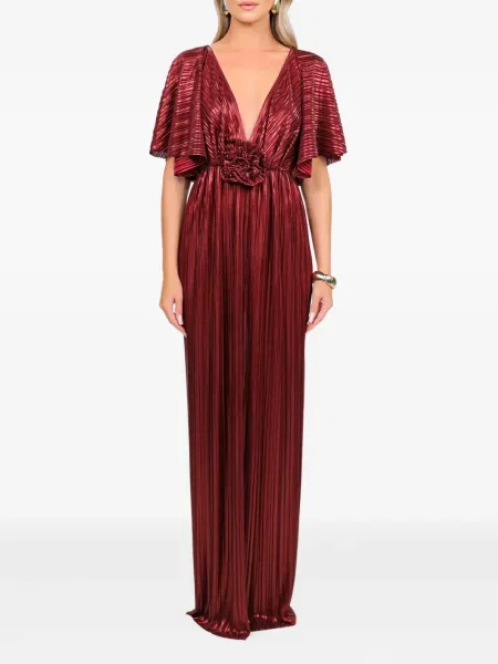 Rochie maxi Roserry cu model floral plisată de costum roșu