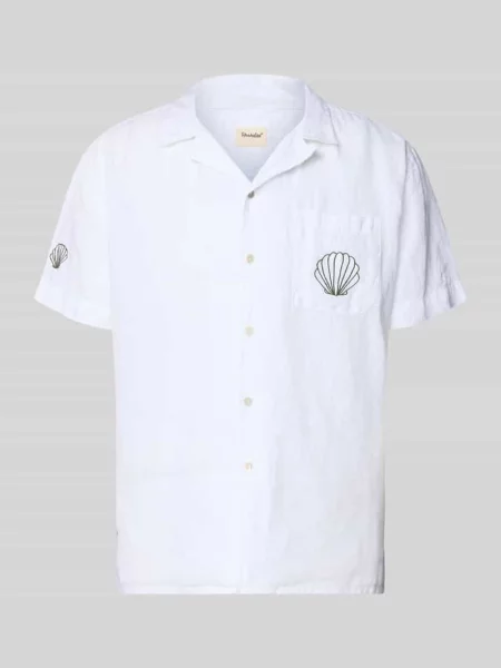 Koszula lniana o kroju regular fit z haftami model Ilfracombe' Boardies biała