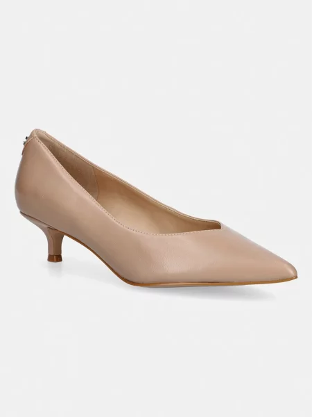 Pantofi cu toc Guess din piele cu toc jos bej