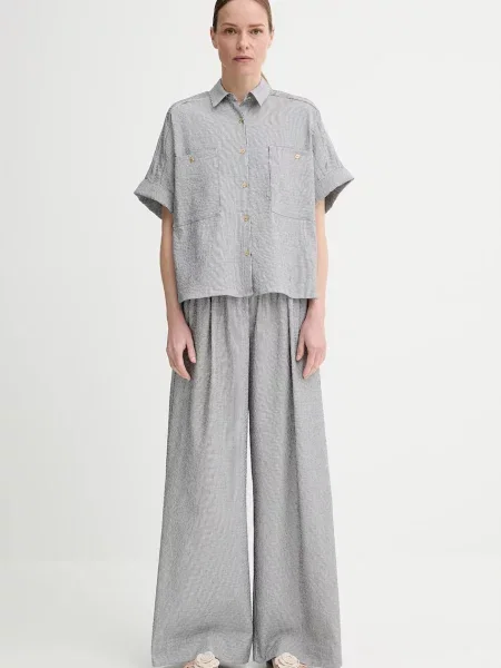 Sessun spodnie granatowy szerokie high waist