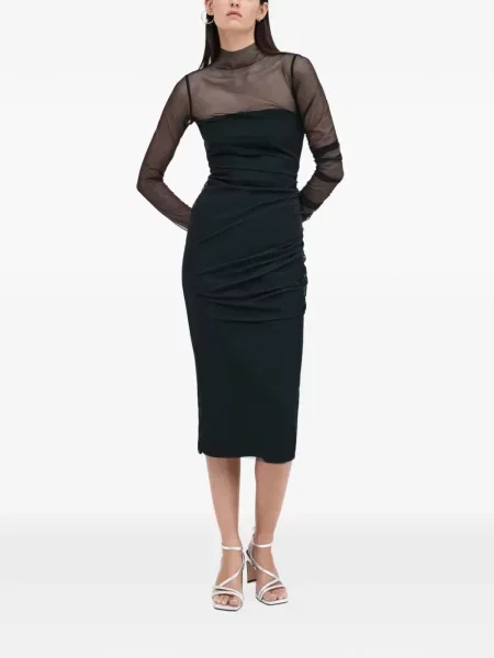 Rochie midi Marcella cu volane plasă negru