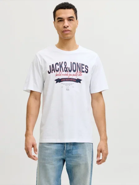 JACK & JONES Tricou albastru noapte / roşu închis alb