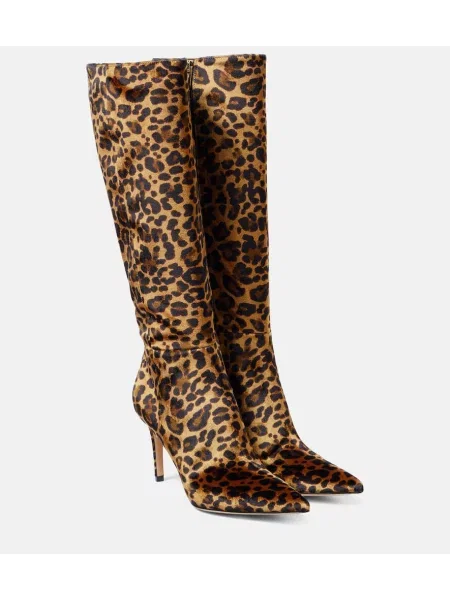 Cizme Gianvito Rossi de catifea cu imagine cu model leopard maro