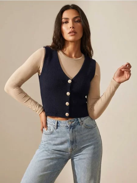 Жилетка з декоративними темно-синій синій