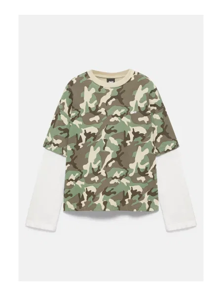 Pull&Bear Tricou STWD verde / kaki alb