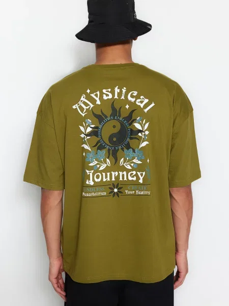 Scurt tricou Trendyol cu imagine cu decolteu rotund verde