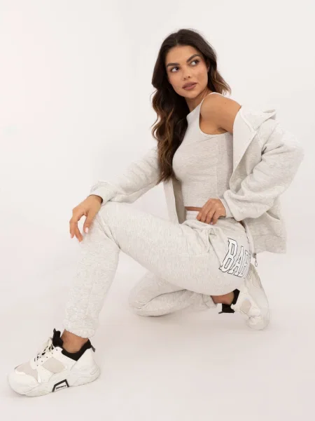 Trening Fashionhunters cu inscripții melange gri