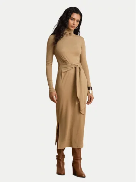 Úpletové šaty LAUREN RALPH LAUREN béžové