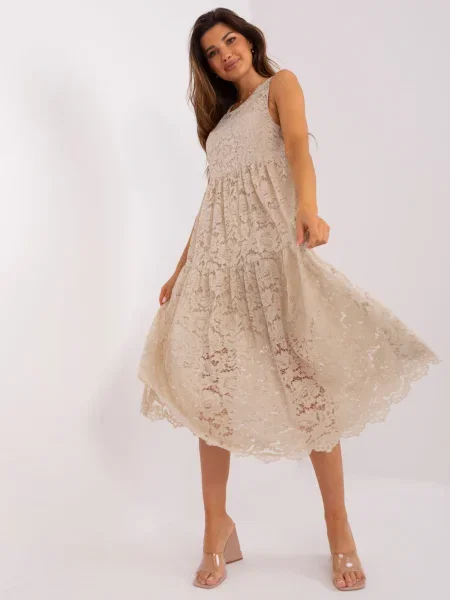 Sukienka Och Bella garniturowa beżowa