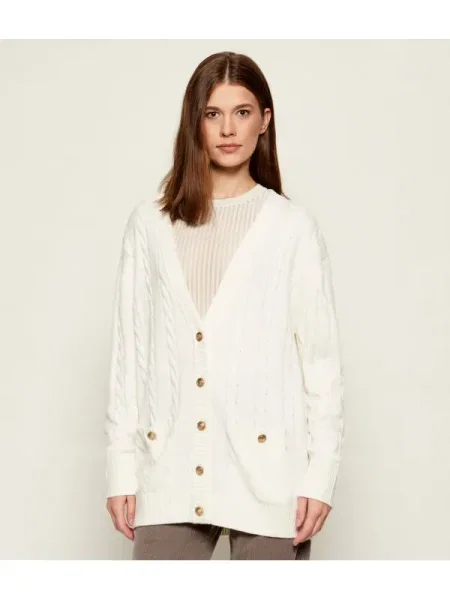 GUESS Cardigan ELSA | Relaxed fit cu adaos de lână alb