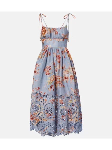 Rochie midi Zimmermann de in cu model floral până la genunchi albastru