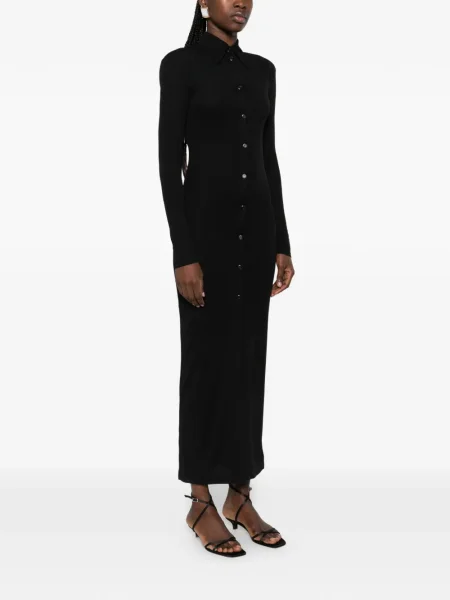 Maxi rochie tip cămașă Nanushka cu umeri de costum negru