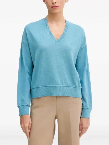 Pulover Benetton cu decolteu în V albastru