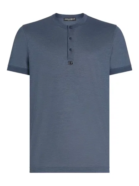 Tricou Dolce & Gabbana de mătase cu guler henley albastru