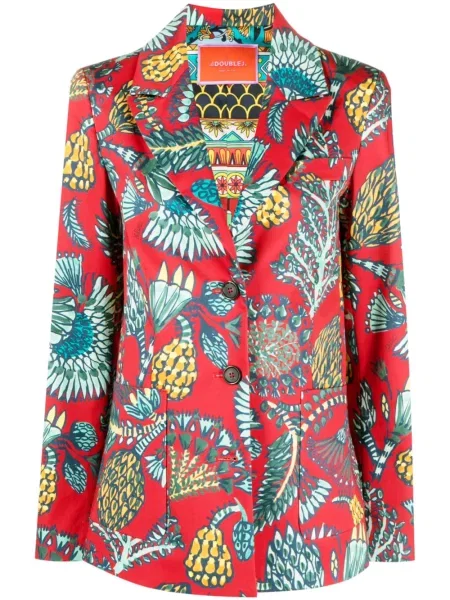 Marynarka La Doublej w kwiatki z nadrukiem jednorzędowa czerwona